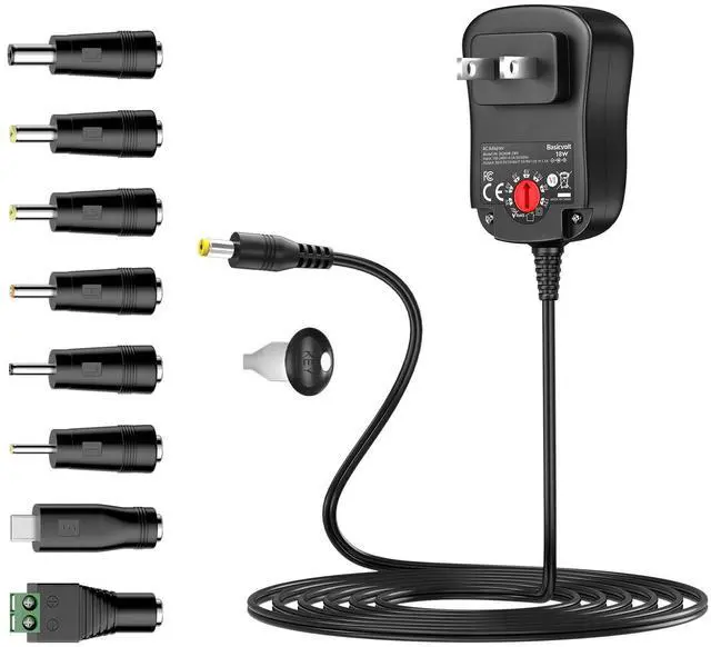 Main image of 18W 1.5A Universal AC Adapter Kit, DC 3V 4.5V 5V 6V 7.5V 9V 12V 2A 1500mA 1A 0.5A Power Supply for LED Strip Light CCTV Camera Speaker Router, DC Round Adapter 5.5mm2.1mm