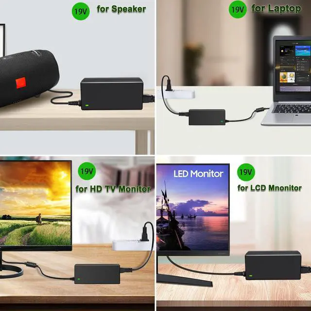Alt view image 3 of 7 - 19V 3.42A Power Supply Adapter, DC in 19V 65W Laptop Charger, fit for DC 19Volt for Acer Asus Lenovo Gateway Toshiba Laptop, 19Vdc Samsung LG TV Monitor, for DC19V JBL Speaker Charger Cord.