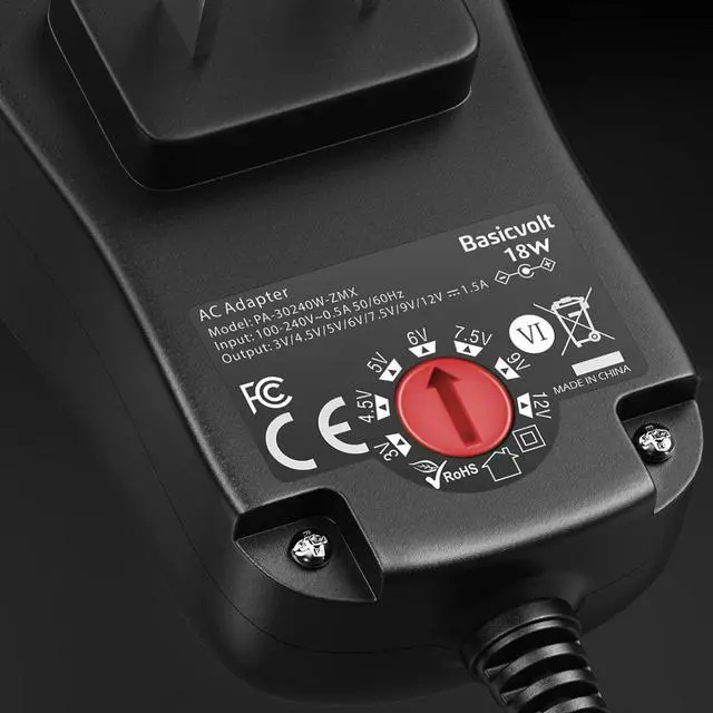 Alt view image 3 of 7 - 18W 1.5A Universal AC Adapter Kit, DC 3V 4.5V 5V 6V 7.5V 9V 12V 2A 1500mA 1A 0.5A Power Supply for LED Strip Light CCTV Camera Speaker Router, DC Round Adapter 5.5mm2.1mm