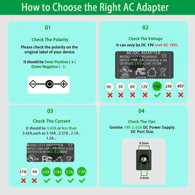 Alt view image 3 of 7 - DC in 19V Power Cord for LG Monitor, 19V 3.42A Power Supply Charger, Compatible with 19Volt LG LED LCD HD TV Monitor 19" 20" 22" 23" 24" 27" 32" Widescreen AC Adapter, 6.5 * 4.4mm DC Plug.
