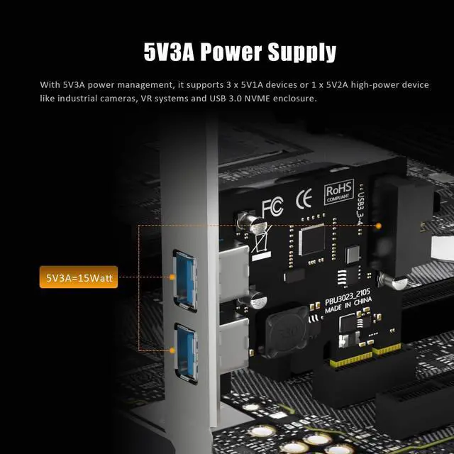 Alt view image 5 of 7 - U3055-N 2-Port PCIe USB-A Expansion Card with 19Pin USB Header for Front Panel, Compatible with Windows Linux (Not for Mac OS)