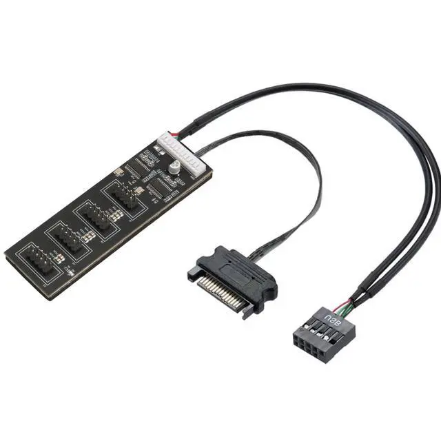 Main image of 9Pin USB Header Splitter with SATA Power Cable, 9Pin USB Header Male 1 to 4 Female Extension Cable USB 2.0 Splitter Cable Connector for Motherboard, Adapter for CPU, WiFi Receiver, Fans, and RGB Light