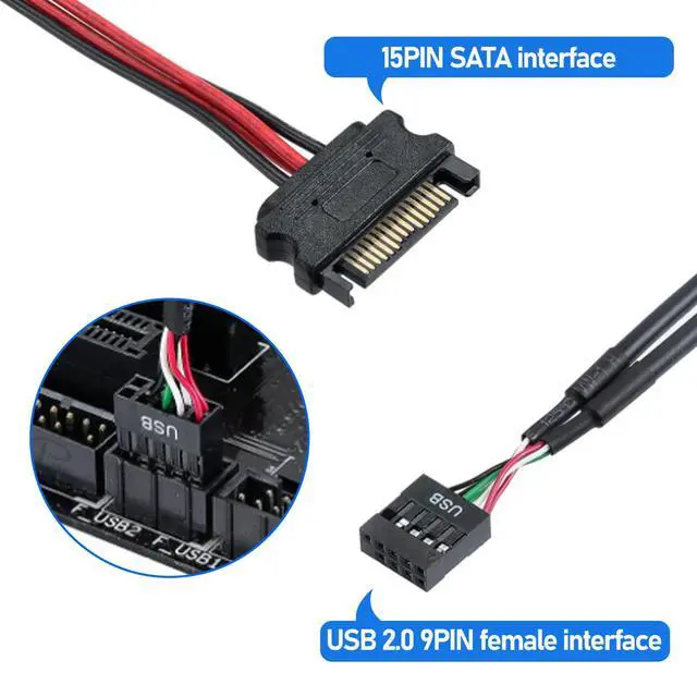 Alt view image 3 of 4 - 9Pin USB Header Splitter with SATA Power Cable, 9Pin USB Header Male 1 to 4 Female Extension Cable USB 2.0 Splitter Cable Connector for Motherboard, Adapter for CPU, WiFi Receiver, Fans, and RGB Light