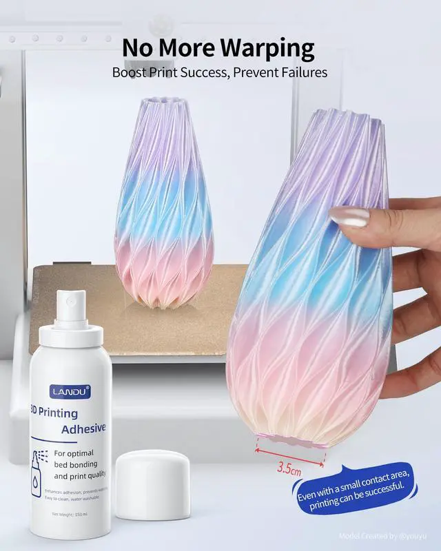 Alt view image 7 of 7 - 3D Printing Adhesive, 3D Printer Build Plate Bed Adhesive Glue Reduces Warping for ABS, ASA, PLA, and PETG Filament Suitable for Various 3D Printing Beds, 3D Glue for 3D Printing - 2×150ml