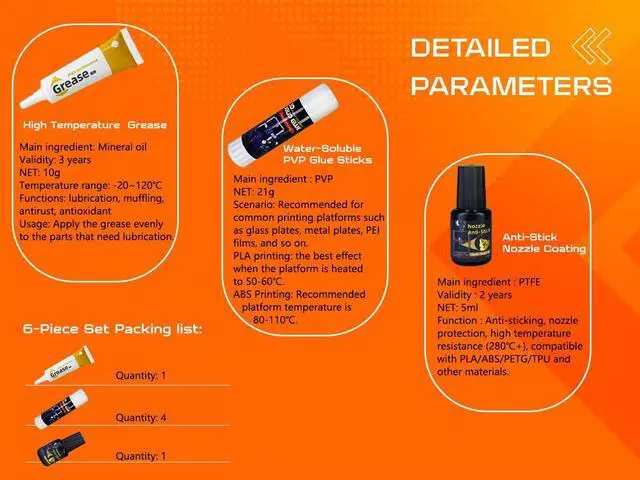 Alt view image 6 of 6 - Essential 3D Printing Accessories Kit Includes 3D Printer Glue Sticks Adhesive for Hot Bed, 3D Printer Nozzle Cleaning Coating, Lubricant Grease, Suitable for All 3D Printers (6-Piece Set)