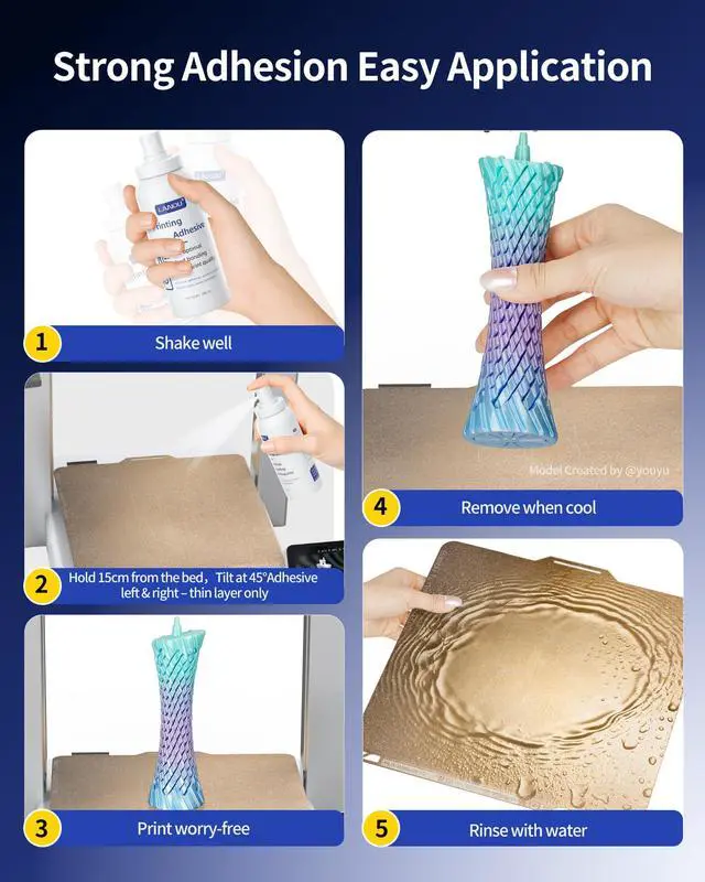 Alt view image 5 of 7 - 3D Printing Adhesive, 3D Printer Build Plate Bed Adhesive Glue Reduces Warping for ABS, ASA, PLA, and PETG Filament Suitable for Various 3D Printing Beds, 3D Glue for 3D Printing - 2×150ml