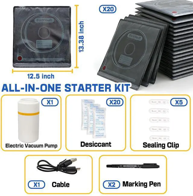Alt view image 2 of 7 - Vacuum-Sealed 3D Printing Filament Kit, 20 Packs Lightproof Storage Bags with Vacuum Pump, Moisture-Proof Bags, 13.4x12.6 in, Sorting & Storage of 3D Printer Filament Bundle with Desiccant