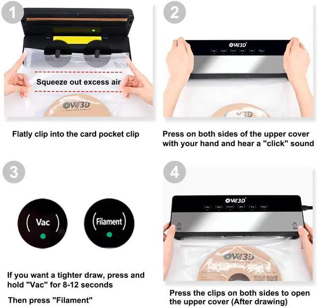 Alt view image 6 of 7 - 3D Filament Vacuum Sealer for Filament Storage Bags, Auto Completely Sealed, No air Leakage, 3D Printer Filament Storage Bags 30Pcs Vacuum Sealed Kit with 30 Desiccants