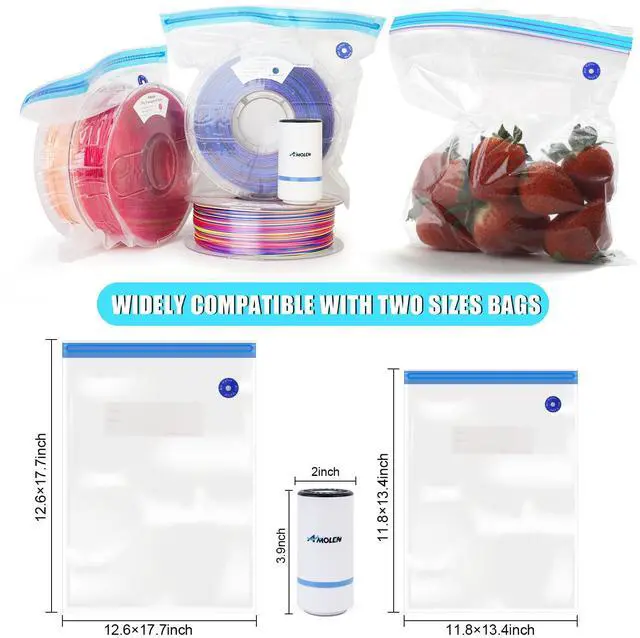 Alt view image 5 of 7 - 28PCS Filament Storage Bags Vacuum Kit, Cleaning Drying Sealed 16 Bags with Two Sizes for 3D Printer Filament with Automatic Pumps/Desiccants/Clips