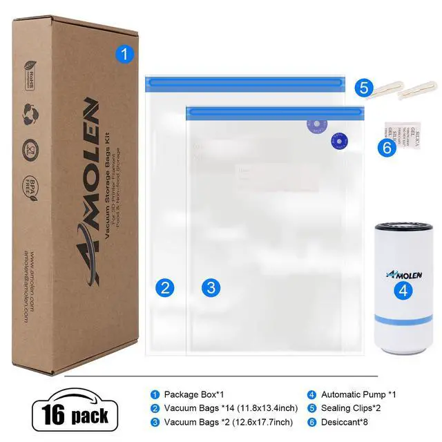 Alt view image 7 of 7 - 28PCS Filament Storage Bags Vacuum Kit, Cleaning Drying Sealed 16 Bags with Two Sizes for 3D Printer Filament with Automatic Pumps/Desiccants/Clips