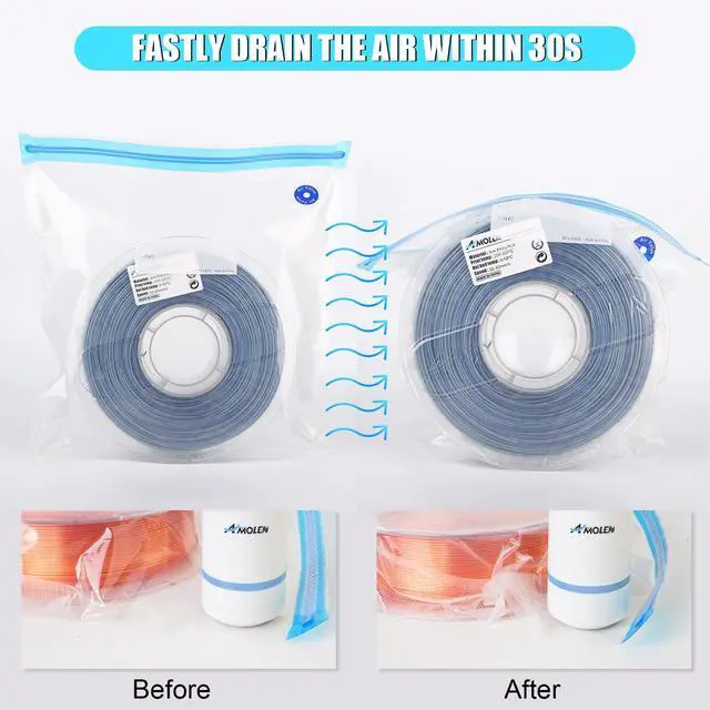 Alt view image 2 of 7 - 28PCS Filament Storage Bags Vacuum Kit, Cleaning Drying Sealed 16 Bags with Two Sizes for 3D Printer Filament with Automatic Pumps/Desiccants/Clips