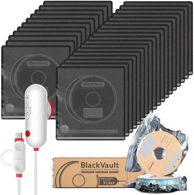 Main image of Upgraded 3D Filament Vacuum Storage Bags with USB Pump, 30 Pack Light-Blocking Filament Bags, 2X Faster Air Removal, Universal Pump Fit, 12.6×13.38 Inch