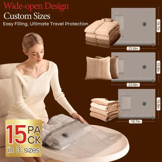 Alt view image 3 of 7 - Vacuum Bags for Travel with Rechargeable air Pump, Carry-on Size Compression Packing Bags for Luggage and Suitcase, Space Saver for Clothes and Clothing 15 Combo Travel Size