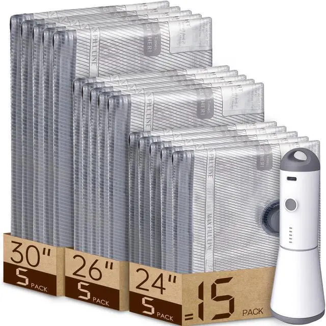Main image of Vacuum Bags for Travel with Rechargeable air Pump, Carry-on Size Compression Packing Bags for Luggage and Suitcase, Space Saver for Clothes and Clothing 15 Combo Travel Size