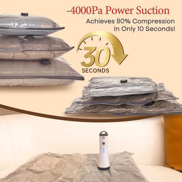 Alt view image 4 of 7 - Vacuum Bags for Travel with Rechargeable air Pump, Carry-on Size Compression Packing Bags for Luggage and Suitcase, Space Saver for Clothes and Clothing 15 Combo Travel Size