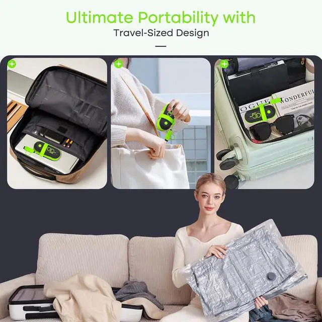 Alt view image 6 of 7 - Vacuum Bags for Travel with USB Electric Pump, 15 Pack Carry-on Size Compression Packing for Luggage and Suitcase, Space Saver Bags for Clothes and Clothing Travel