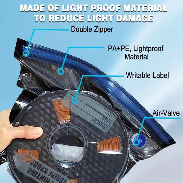 Alt view image 5 of 7 - Filament Storage Bags Vacuum Storage Kit (13.4x12.6 inches), 20 Packs Lightproof Storage Bags, Desiccants, Auto Pump, Sealing Clips, Marker Pen, Humidity Resistant, Light-Proof