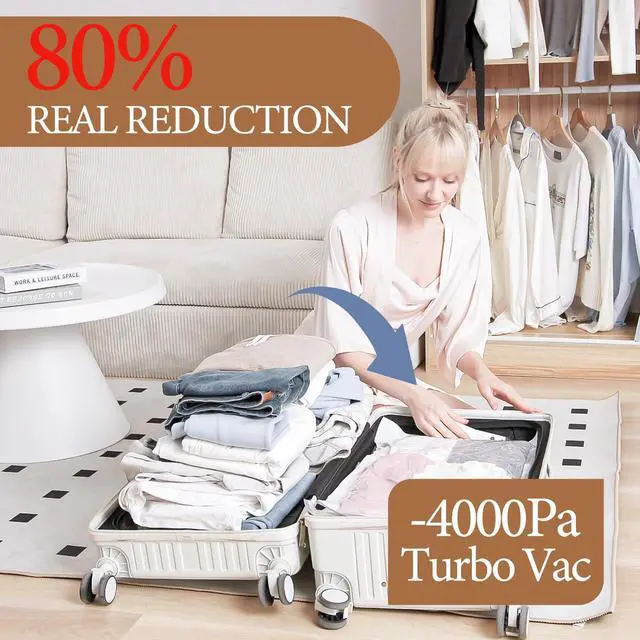 Alt view image 3 of 7 - Travel Vacuum Storage Bags with Rechargeable Cordless Pump, 12 Pack Vacuum Seal Bags for Clothing(4 Large+4 Medium+4 Small), Compression Packing for Clothes Suitcase Luggage Blanket Pillows