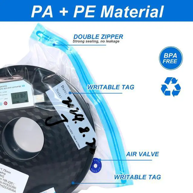 Alt view image 7 of 7 - 3D Print Filament Storage Bag Vacuum Kits - 30Pcs Cleaning Drying Sealed Bags with 30Pcs Humidity Indicator Cards & Auto-Pump