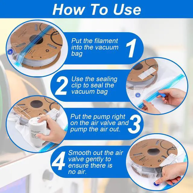Alt view image 3 of 7 - 3D Print Filament Storage Bag Vacuum Kits - 30Pcs Cleaning Drying Sealed Bags with 30Pcs Humidity Indicator Cards & Auto-Pump