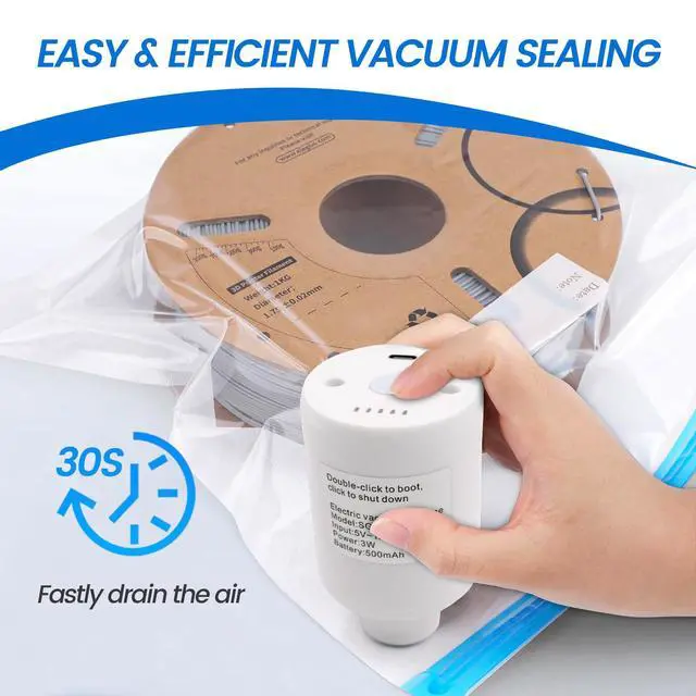 Alt view image 4 of 7 - 3D Print Filament Storage Bag Vacuum Kits - 30Pcs Cleaning Drying Sealed Bags with 30Pcs Humidity Indicator Cards & Auto-Pump