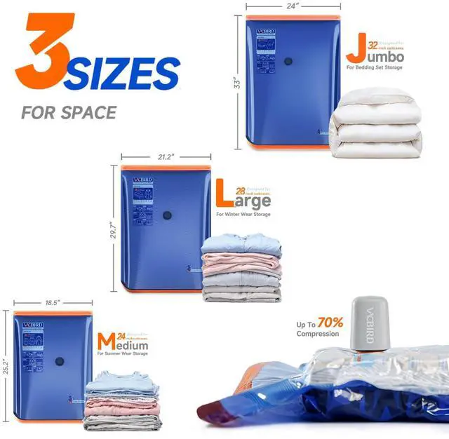 Alt view image 5 of 7 - Vacuum Storage Bags with Rechargeable Cordless Pump,15 Pack 3 Size Compression Packing Cubes Seal Bags, Space Saver for Clothes and Clothing Blankets Organization Space Saving
