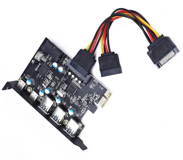 Alt view image 2 of 7 - PCI-E to Type C (2),Type A (3) USB 3.0 5-Port PCI Express Expansion Card Expanding 2 USB 3.0 Ports with Internal 19-Pin Connector for Window 7/8/10/XP/Vista
