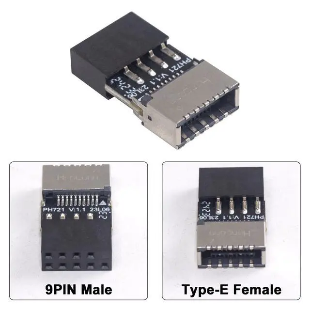 Alt view image 4 of 4 - USB 2.0 to USB 3.2 Gen 1 Header Adapter, Front Panel Connector Motherboard, USB 9Pin Female to Type-E Adapter for Extending USB C Ports on Front Panel of PC 1 Pack