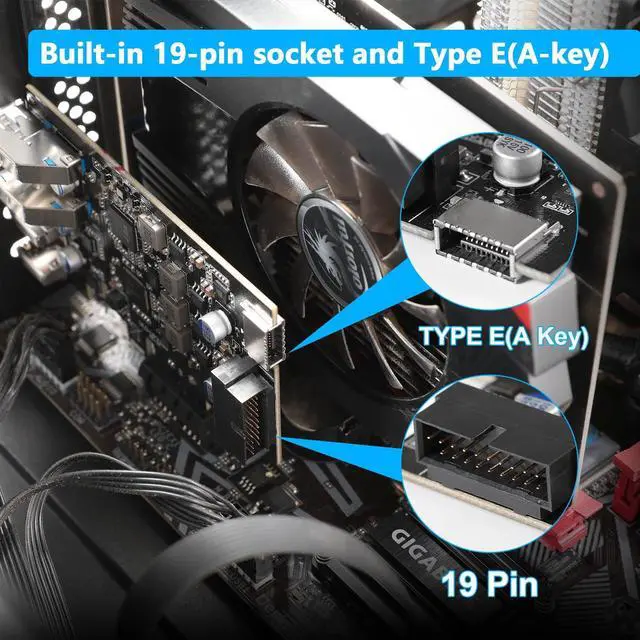 Alt view image 3 of 7 - USB PCIe Card PCI Express to 6 Ports USB Expansion Card (2X Type A - 2X USB C) with External 20pin Type-E Header (to Type-c Front Panel)/ 19pin Adapter Low Profile Bracket with Windows and Linux