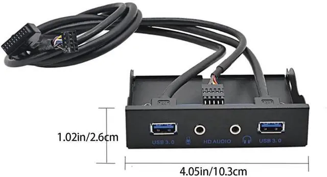 Alt view image 2 of 6 - 3.5" Floppy Bay High Speed 5 Gbps 20Pin 2 Port USB 3.0 Hub HD Audio 3.5mm Earphone Jack Mic Interface PC Front Panel Adapter
