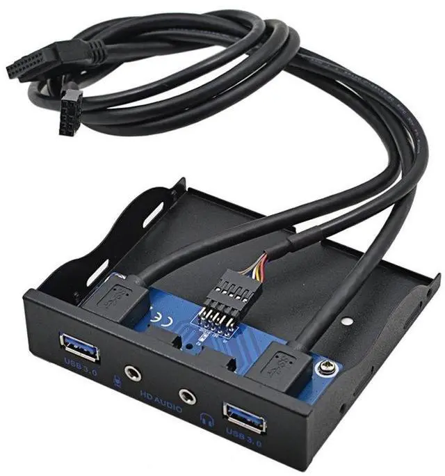 Alt view image 3 of 6 - 3.5" Floppy Bay High Speed 5 Gbps 20Pin 2 Port USB 3.0 Hub HD Audio 3.5mm Earphone Jack Mic Interface PC Front Panel Adapter