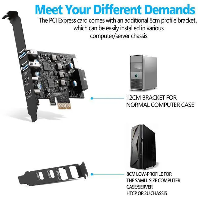 Alt view image 5 of 7 - USB PCIe Card PCI Express to 6 Ports USB Expansion Card (2X Type A - 2X USB C) with External 20pin Type-E Header (to Type-c Front Panel)/ 19pin Adapter Low Profile Bracket with Windows and Linux