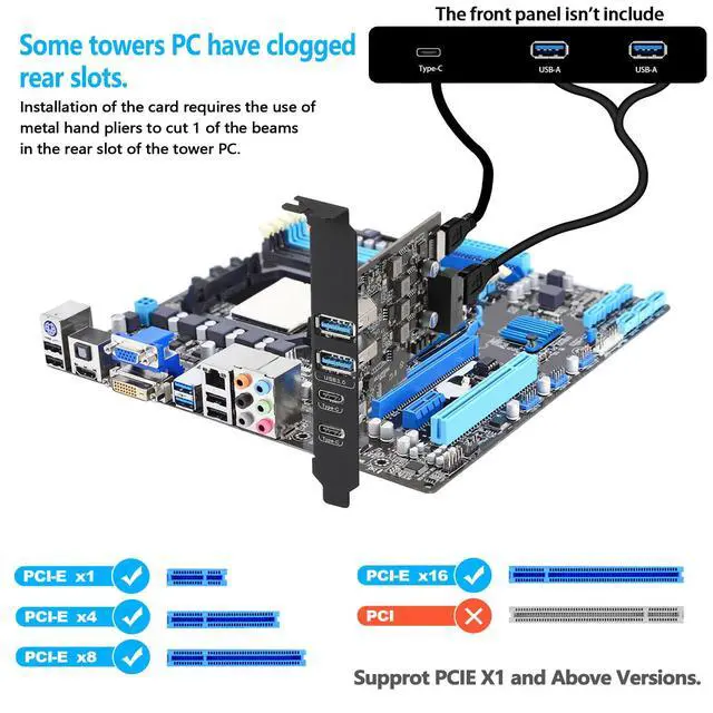 Alt view image 2 of 7 - USB PCIe Card PCI Express to 6 Ports USB Expansion Card (2X Type A - 2X USB C) with External 20pin Type-E Header (to Type-c Front Panel)/ 19pin Adapter Low Profile Bracket with Windows and Linux