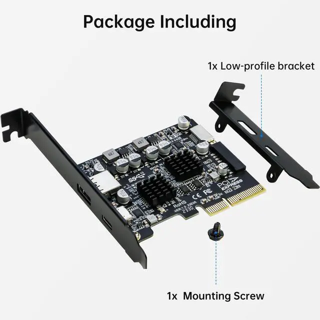 Alt view image 7 of 7 - USB 3.1 PCIe Card, PCI-e 3.0 x4 to USB3.2 Gen2 Adapter (10Gbps) Expands to 20Pin + Type-E + 1x USB 3.0 + 1x USB C
