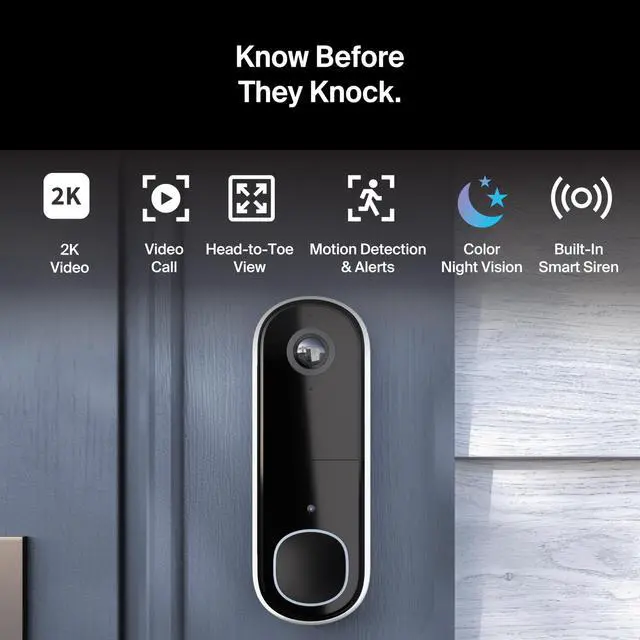 Alt view image 5 of 7 - Video Doorbell 2K (2nd Gen, Latest Release), Wireless or Wired, Package Detection, Person & Vehicle Recognition, 1-Month Secure Plan, 2-Way Audio, Night Vision, Head to Toe Video View