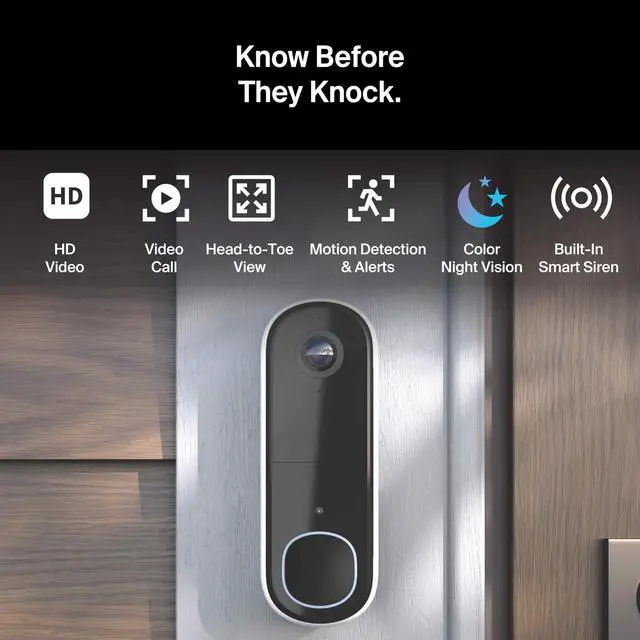 Alt view image 5 of 7 - Video Doorbell HD | 2nd Gen | Wireless/Wired Option, 2-Way Audio, Night Vision, Head to Toe Video View, Integrated Siren | Live Stream | Real Time Notifications |180 Deg Wide View, White