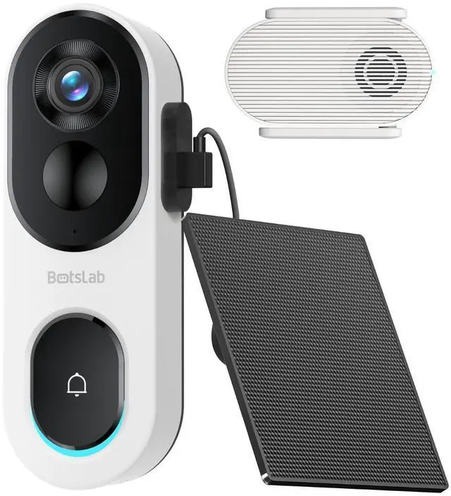 Main image of 2K Doorbell Camera Wireless with Solar Panel, Nonstop Power Video Doorbell with Head-to-Toe View, No Monthly Fee, 2-Way Audio, Human Detection, 5200mAh Battery, Easy Installation, 2.4Ghz WiFi