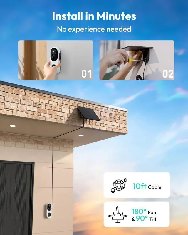 Alt view image 4 of 7 - 2K Doorbell Camera Wireless with Solar Panel, Nonstop Power Video Doorbell with Head-to-Toe View, No Monthly Fee, 2-Way Audio, Human Detection, 5200mAh Battery, Easy Installation, 2.4Ghz WiFi