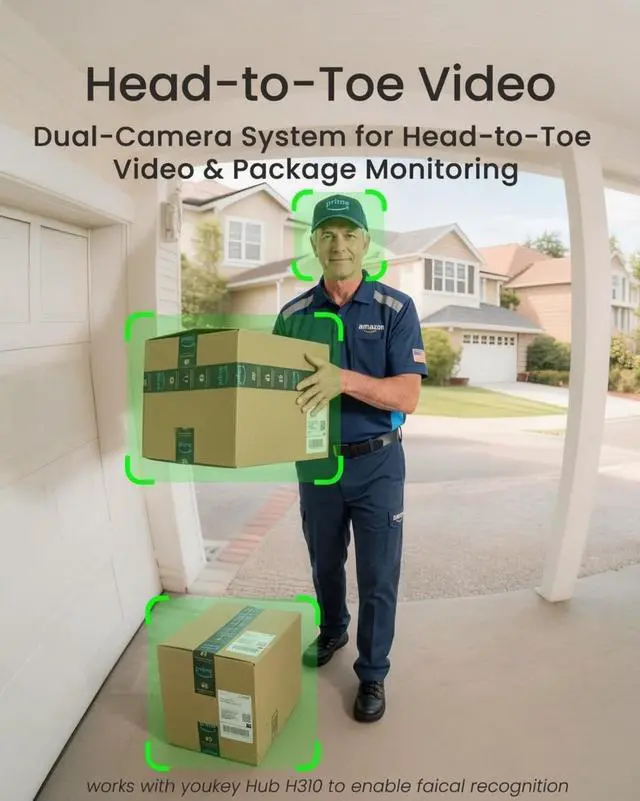 Alt view image 2 of 7 - Doorbell Camera Wired with Chime, No Monthly Fee, 2K Wired Doorbell with Head-to-Toe Video, Package Detection, 2.4/5GHz WiFi-6, Built-in 8GB Storage, Two-Way Talk, Color Night Vision, DB322