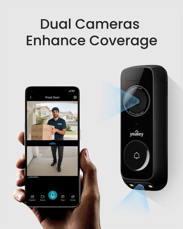 Alt view image 6 of 7 - Doorbell Camera Wired with Chime, No Monthly Fee, 2K Wired Doorbell with Head-to-Toe Video, Package Detection, 2.4/5GHz WiFi-6, Built-in 8GB Storage, Two-Way Talk, Color Night Vision, DB322