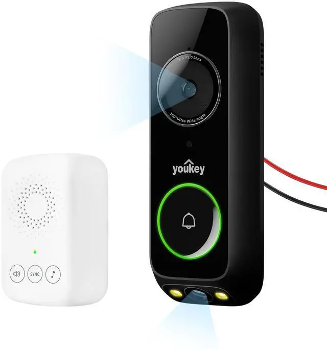 Main image of Doorbell Camera Wired with Chime, No Monthly Fee, 2K Wired Doorbell with Head-to-Toe Video, Package Detection, 2.4/5GHz WiFi-6, Built-in 8GB Storage, Two-Way Talk, Color Night Vision, DB322