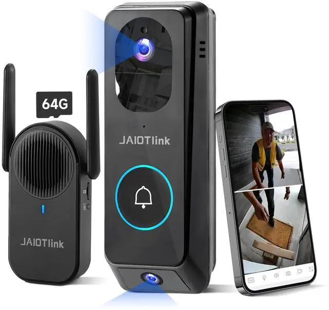 Main image of 2K Dual Lens Video Doorbell Camera Wireless with Chime, 64GB SD Card, Voice Changer, 2.4G/5Ghz WiFi, Package Protection, 2-Way Audio, Night Vision, Compatible with Alexa