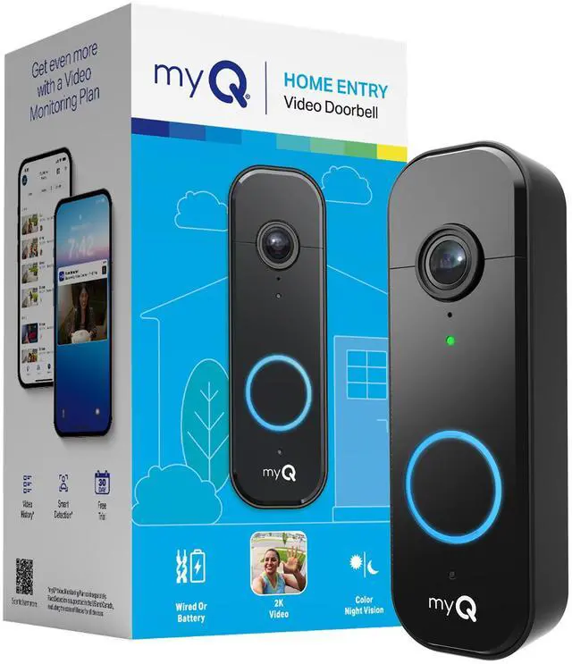 Main image of myQ Video Doorbell | 2K Camera, Battery/Wired, Color Night Vision, Live with 2-Way Talk, Motion Detection & Real-Time Alerts, 150 Deg Wide View, Black