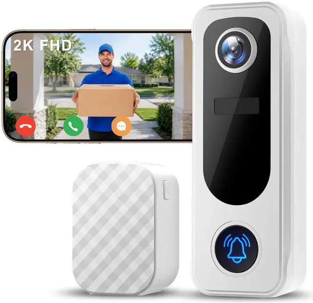 Main image of Doorbell Camera Wireless No Subscription - 2K Video Doorbell Wireless with Chime, 2 Way Audio, 30s Voice Message, Anti-Theft, AI Detection, Only 2.4GHz WiFi, Battery Powered, Work with Alexa
