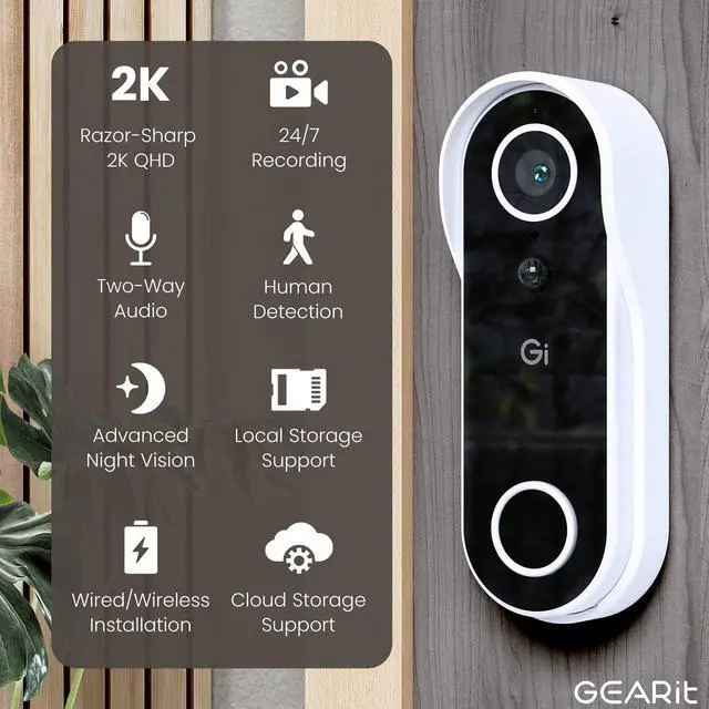 Alt view image 2 of 7 - Video Doorbell Camera with Chime - 2K QHD Video - 6 Months Rechargeable Battery - IP64 Weather-Proof, Motion Detection, 2 Way Audio Wireless for Home - Easy to Setup