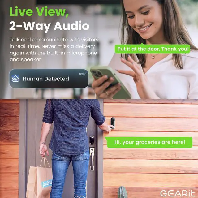 Alt view image 3 of 7 - Video Doorbell Camera with Chime - 2K QHD Video - 6 Months Rechargeable Battery - IP64 Weather-Proof, Motion Detection, 2 Way Audio Wireless for Home - Easy to Setup