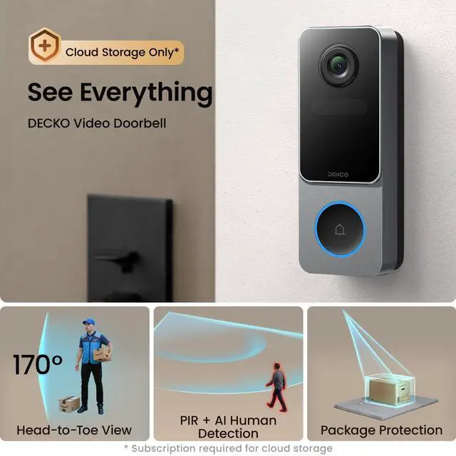 Alt view image 2 of 7 - Wireless Video Doorbell Camera, 2K Head-to-Toe View (9:16), 170° Wide Angle, Battery Powered Home Security, PIR Motion & AI Human/Package Detection, Voice Changer, Cloud Storage Edition