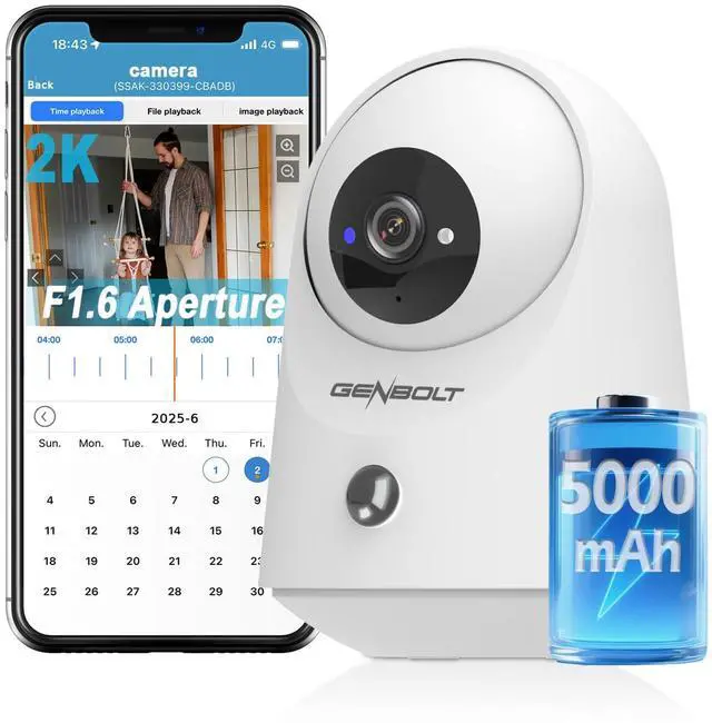Main image of 2K WiFi Indoor House Security Camera Wireless, Pan Tilt Pet Camera with 5000mAh Battery Powered, IP Camera CCTV Nanny Dog Cam Baby Monitor with PIR Detection