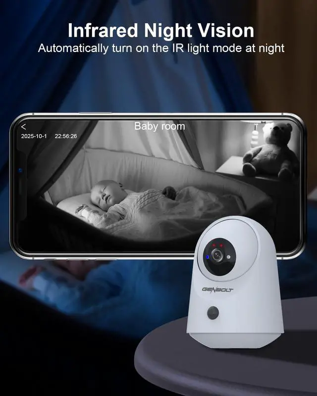 Alt view image 3 of 7 - 2K WiFi Indoor House Security Camera Wireless, Pan Tilt Pet Camera with 5000mAh Battery Powered, IP Camera CCTV Nanny Dog Cam Baby Monitor with PIR Detection