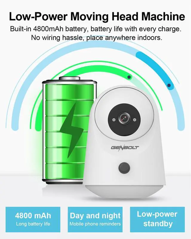 Alt view image 2 of 7 - 2K WiFi Indoor House Security Camera Wireless, Pan Tilt Pet Camera with 5000mAh Battery Powered, IP Camera CCTV Nanny Dog Cam Baby Monitor with PIR Detection